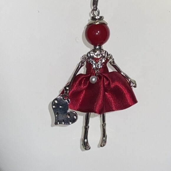 Le Amiche Silver-Tone Red Dress Crystal Doll Charm W/Chain for Women - Picture 1 of 8